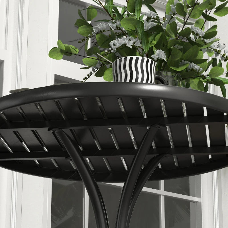 Black Steel Round Patio Side Table - 66cm Outdoor Garden Furniture