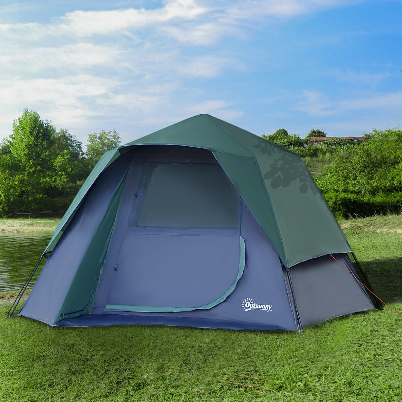 Green Fibreglass Frame Camping Tent for 3-4 People