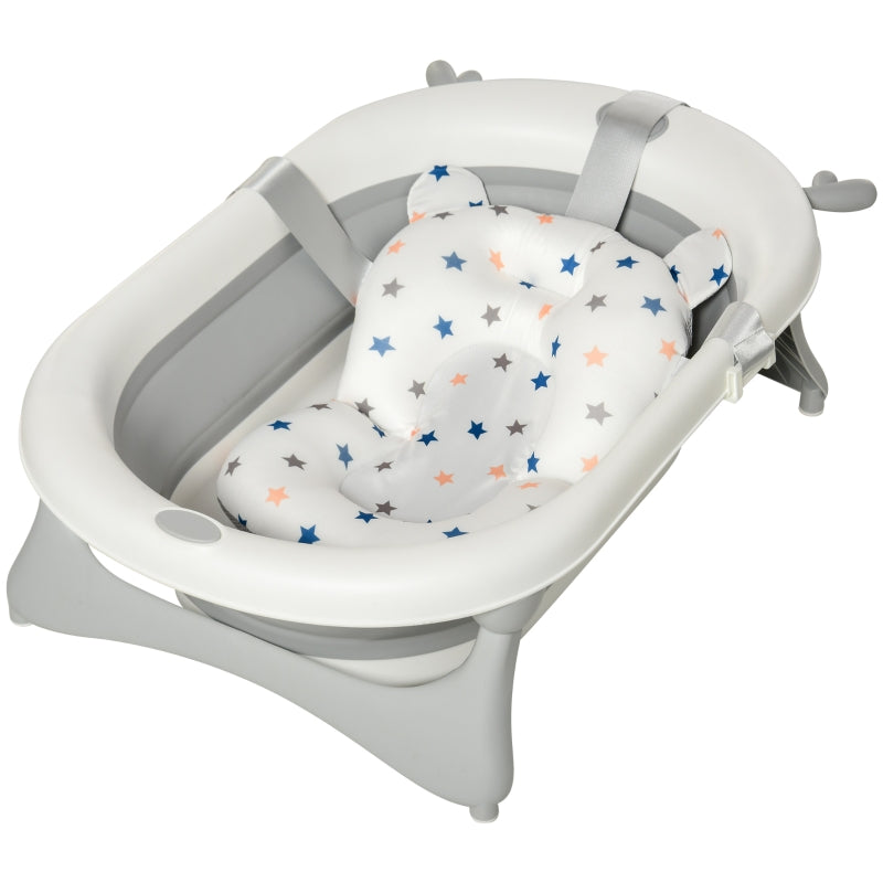 Foldable Baby Bathtub Set - Offwhite, Thermostatic Water Plug, Non-Slip Support, Cushion Pad