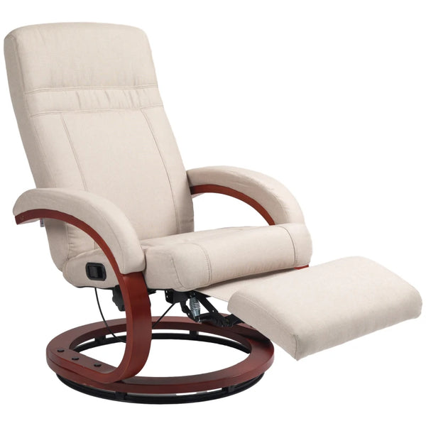 Beige Swivel Reclining Chair with Footrest