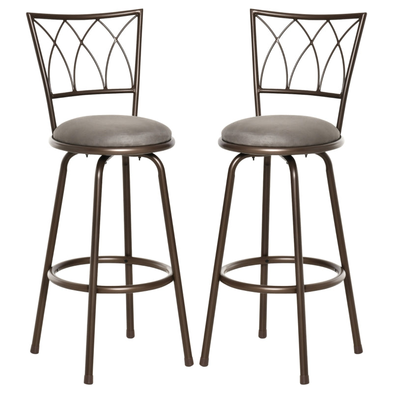 Bronze Swivel Bar Chairs Set - Upholstered Metal Frame with Backrest & Footrest