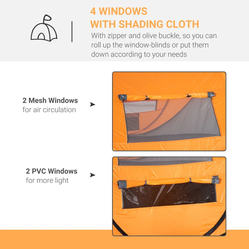 Orange 4-5 Person Pop-up Waterproof Camping Tent with Windows