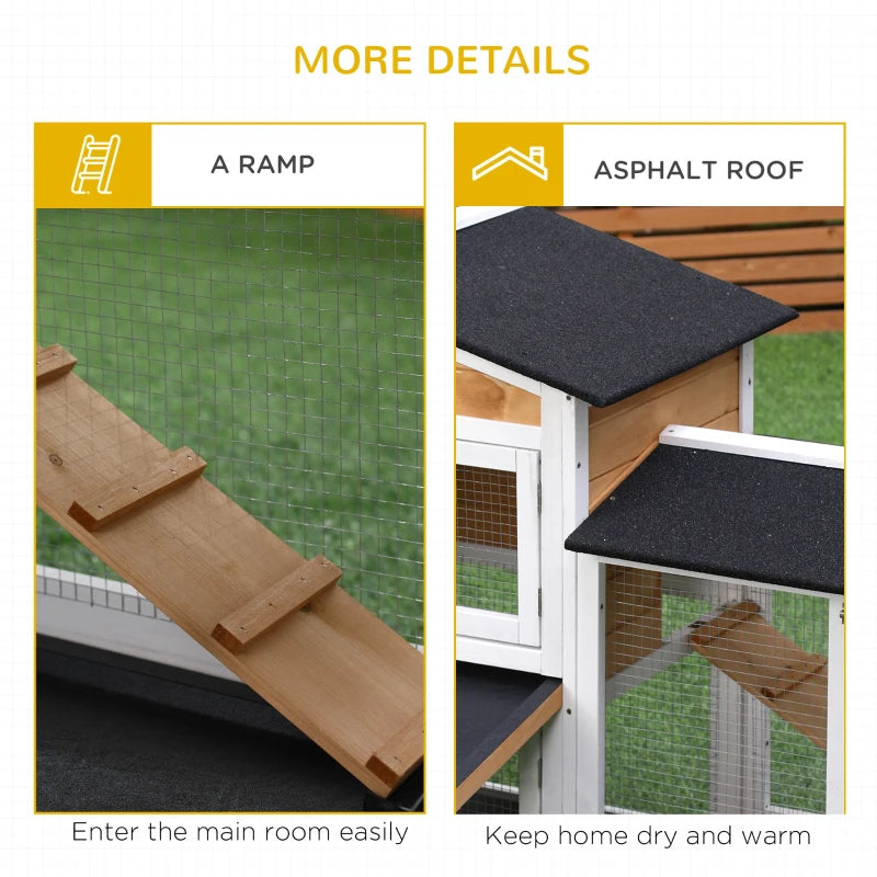 Yellow 2 Tier Rabbit Hutch with Run, Outdoor Pet Cage, 157.4 x 53 x 93.5cm