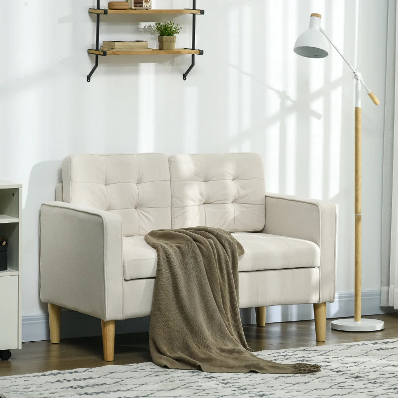 Compact Cream White Loveseat Sofa with Hidden Storage