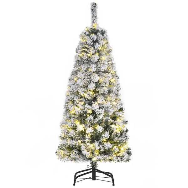 4FT Snow Flocked Christmas Tree with Warm White LED Lights, Green