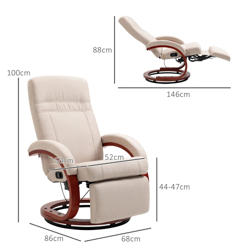 Beige Swivel Reclining Chair with Footrest