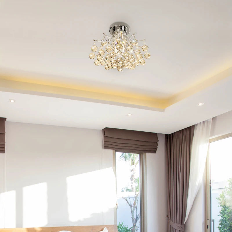 Crystal Ceiling Chandelier - Modern Silver