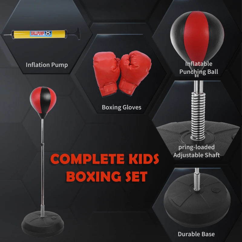 Kids Adjustable Height Boxing Punch Ball Set - Blue - Gloves & Pump Included