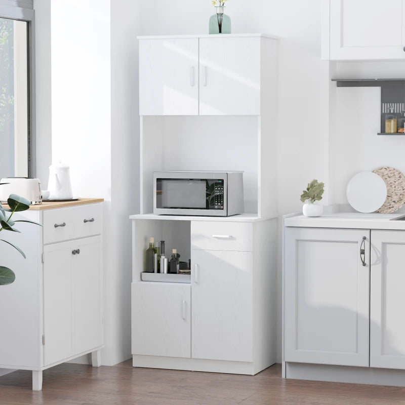 White Tall Kitchen Storage Cabinet with Doors and Shelves