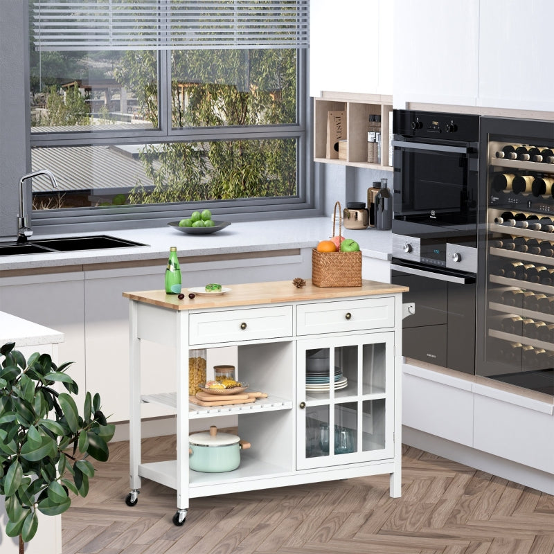 White Kitchen Island Cart with Drawers and Cabinet