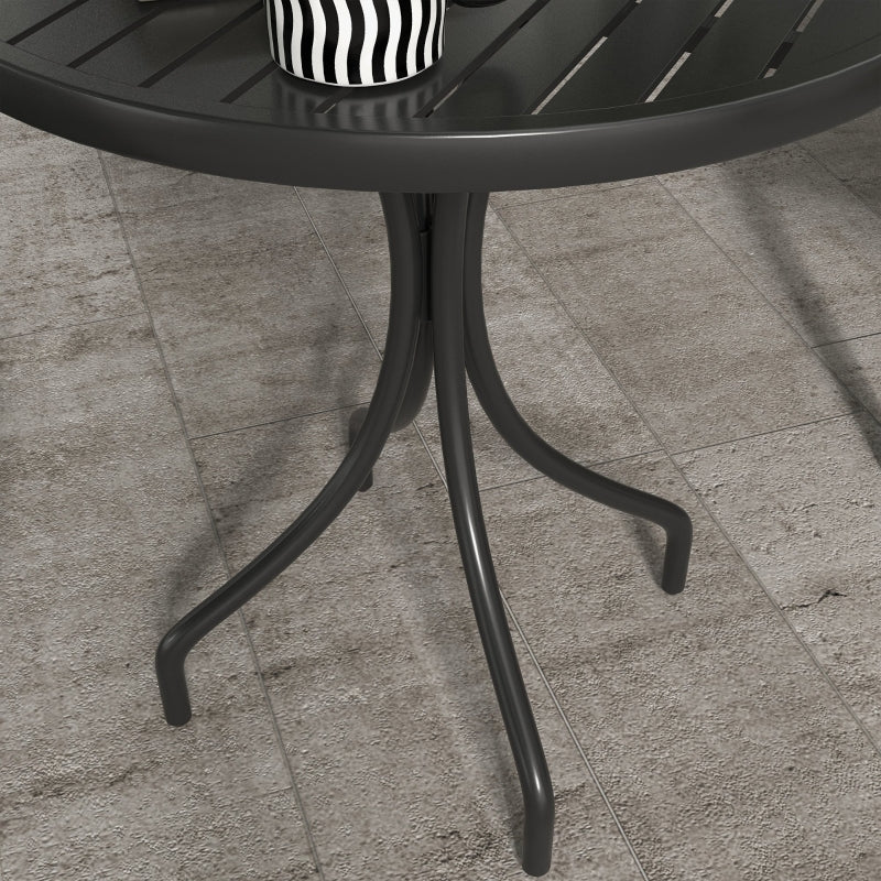 Black Steel Round Patio Side Table - 66cm Outdoor Garden Furniture