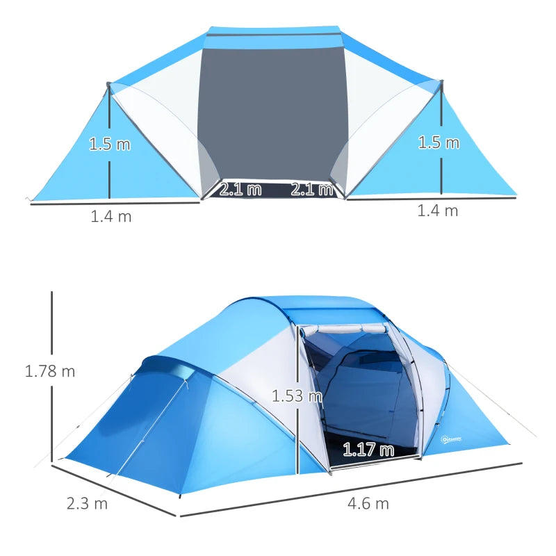 6-Person Blue & White UV Protection Camping Tunnel Tent