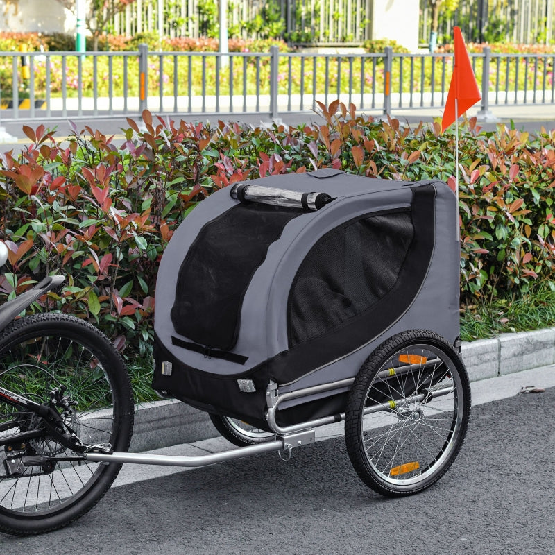 Steel Dog Bike Trailer Pet Carrier - Grey/Black