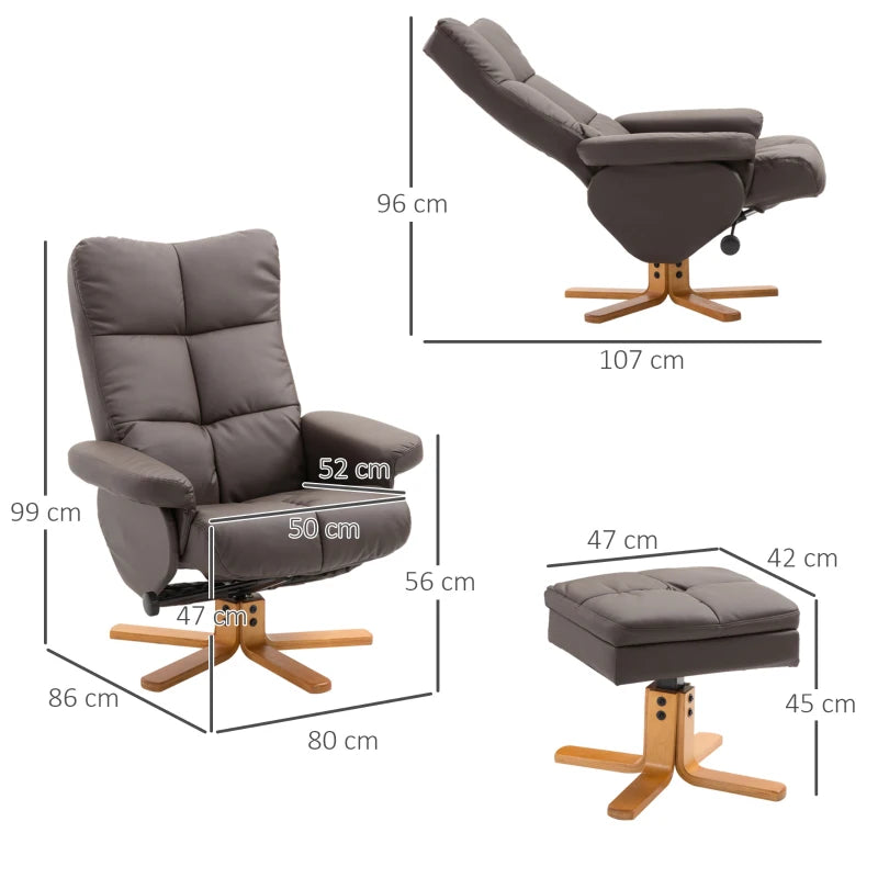 Brown Swivel Recliner Armchair with Ottoman and Storage Footstool
