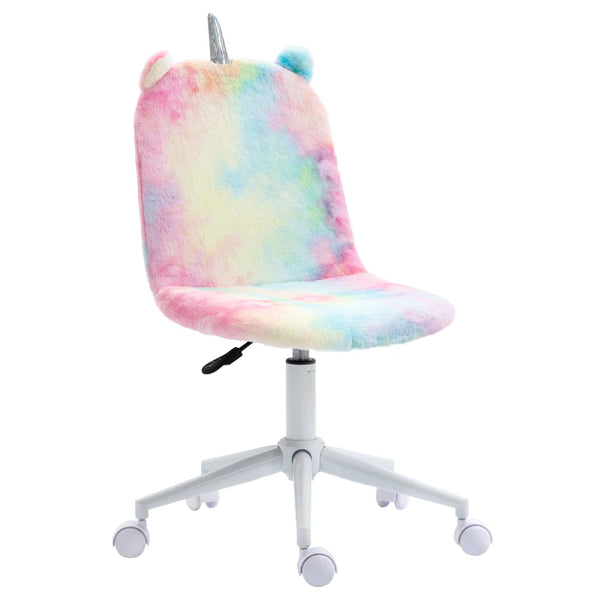 Rainbow Fluffy Unicorn Desk Chair with Swivel Wheel