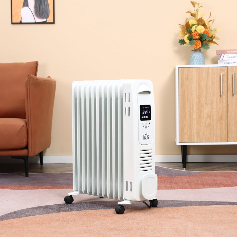 White 2500W Digital Oil Filled Radiator Heater with Timer & Remote