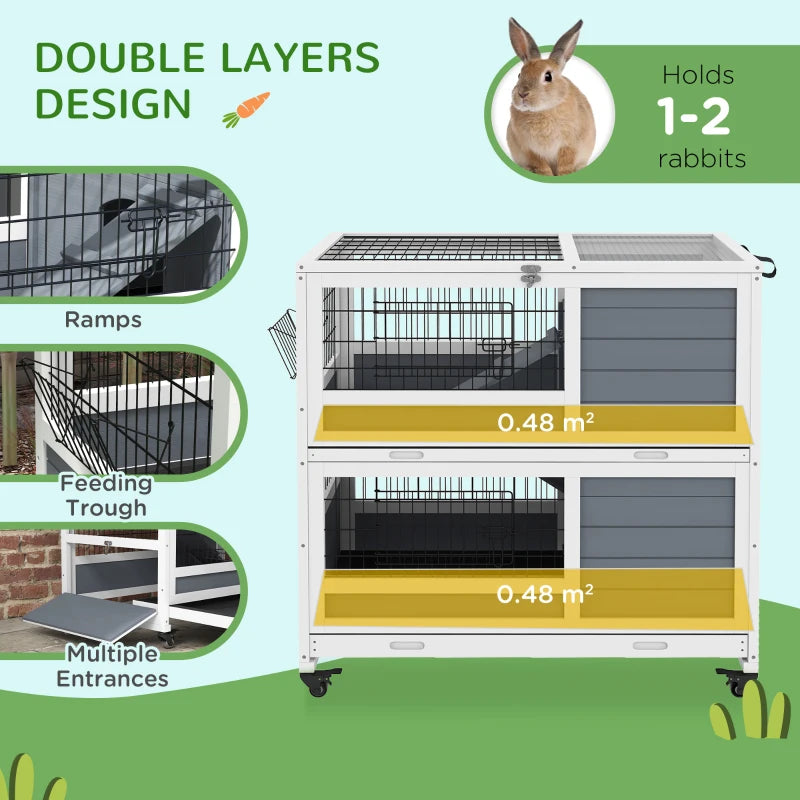 Grey Double Decker Small Pet Cage with Feeding Trough and Ramps