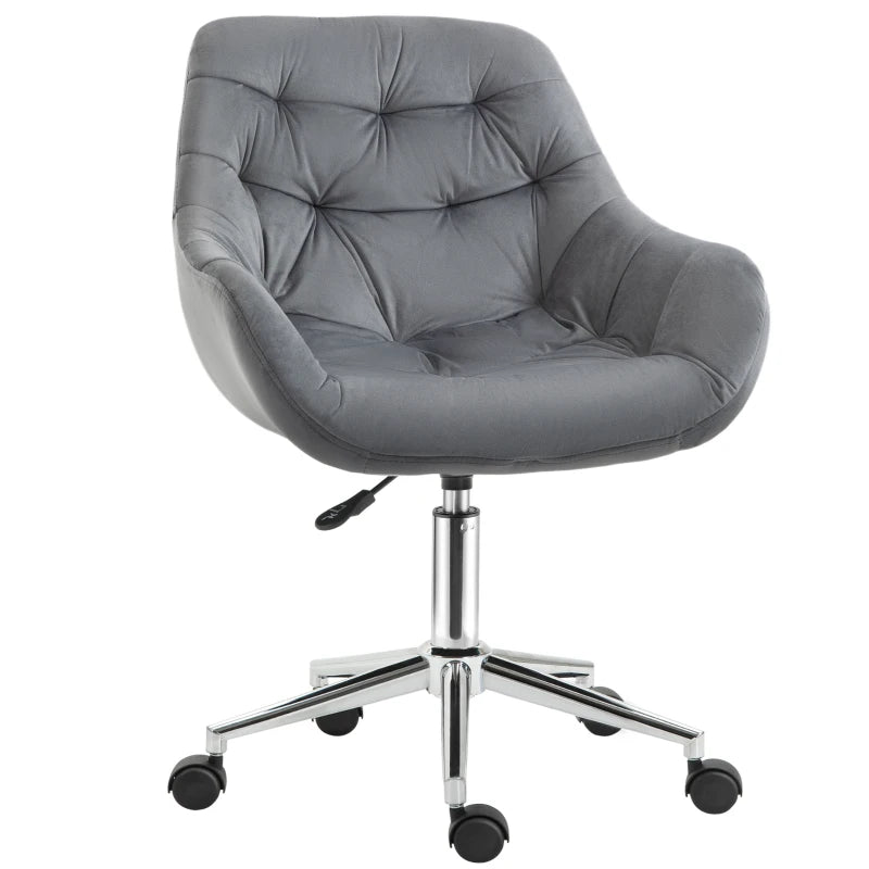 Dark Grey Velvet Swivel Desk Chair with Adjustable Ergonomic Support