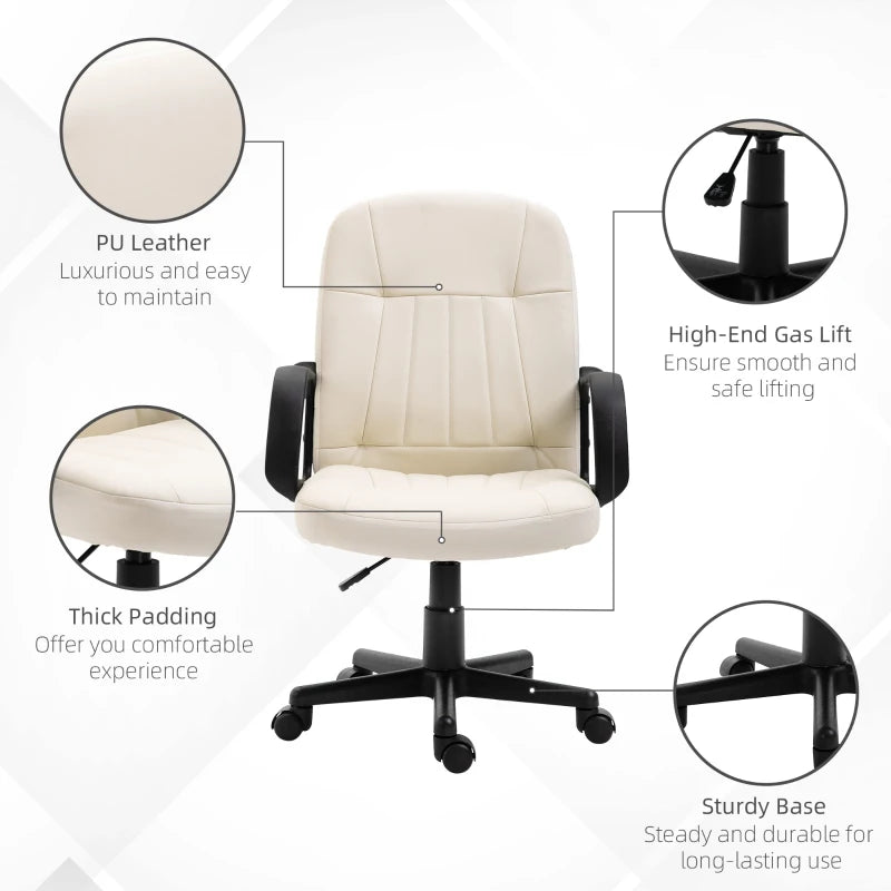 Cream Swivel Office Chair with Armrests and Wheels