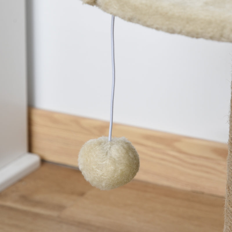 Beige Cat Tree Scratching Post with Dangling Ball