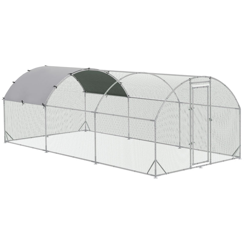 Large Galvanised Chicken Coop with Cover - 5.7 x 2.8 x 2m - Grey