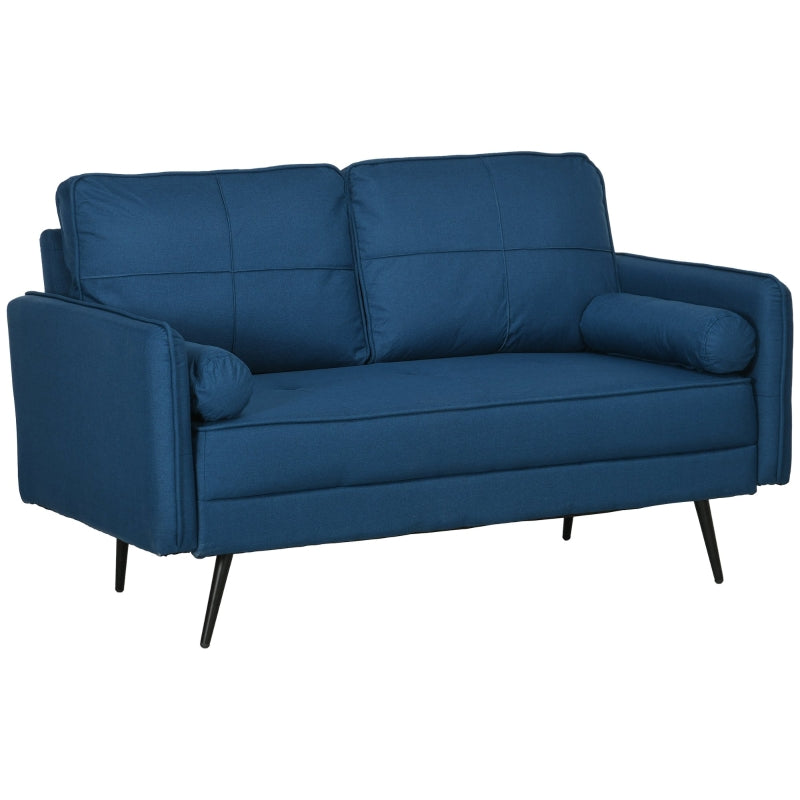 Blue Upholstered 2 Seater Loveseat Sofa with Back Cushions and Pillows