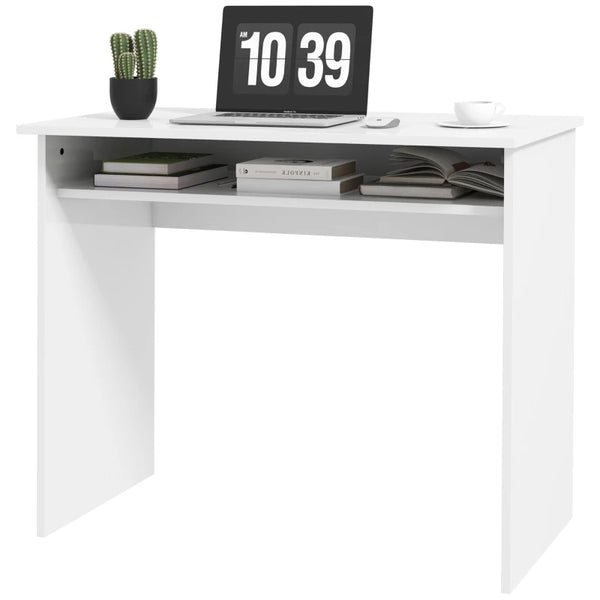 White Modern Home Office Desk with Storage Shelf - 90 x 50cm