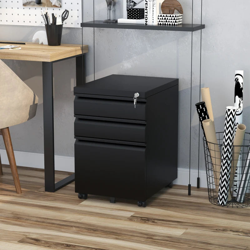 Black 3-Drawer Lockable Metal File Cabinet for Letter A4 Legal Size