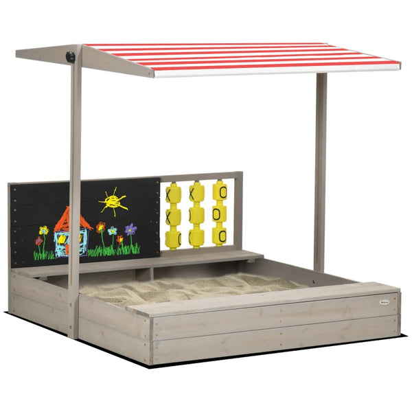 Grey Kids Wooden Sandpit with Canopy and Seats for Gardens