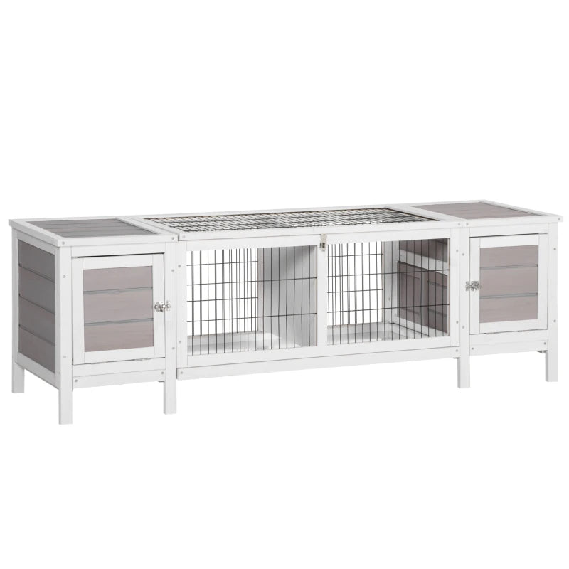 Grey Wooden Small Animal Hutch with Slide-out Tray, 161 x 50.5 x 53.3cm