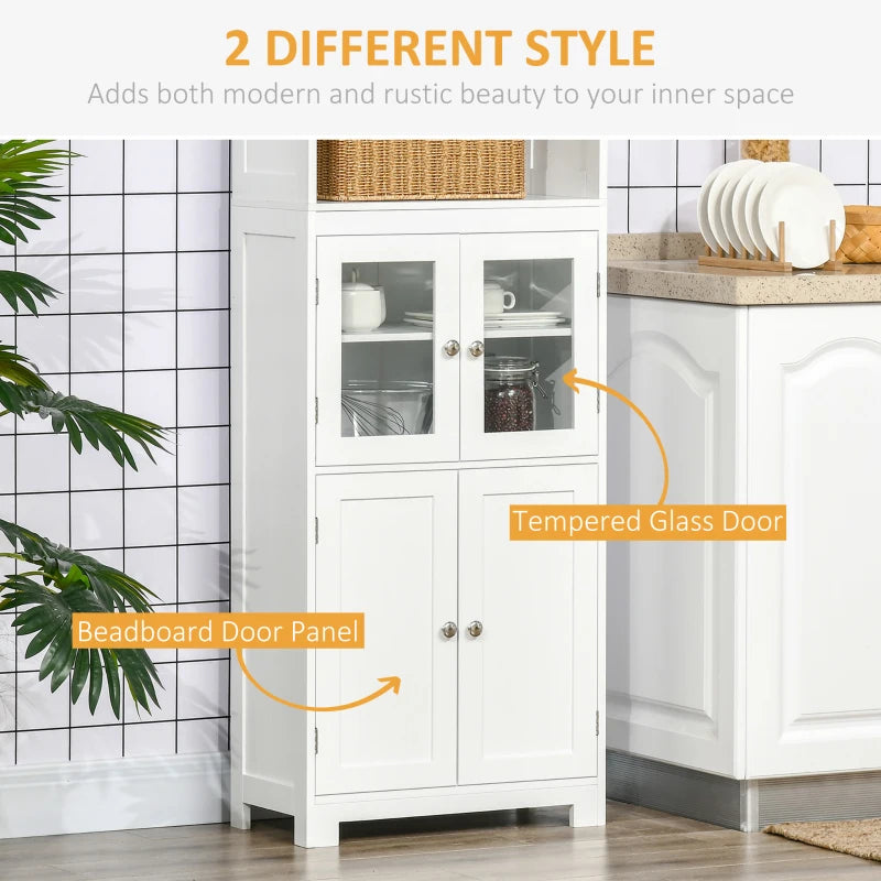 White 4-Door Glass Storage Cabinet with Adjustable Shelf