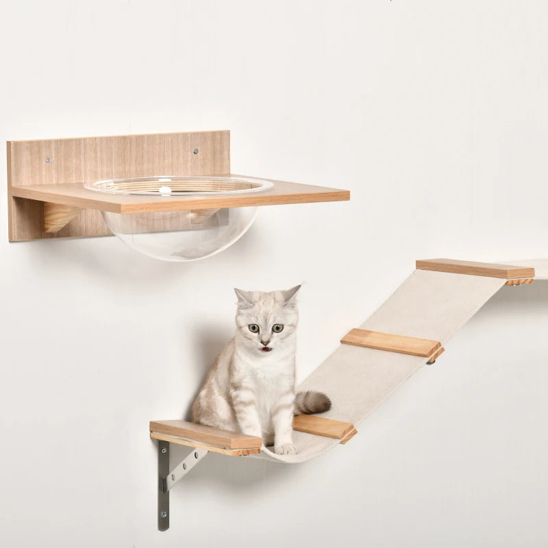 Brown Wall-Mounted Cat Climbing Shelf Set