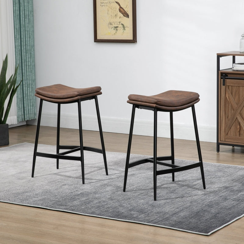 Brown Microfibre Upholstered Industrial Bar Stools Set of 2