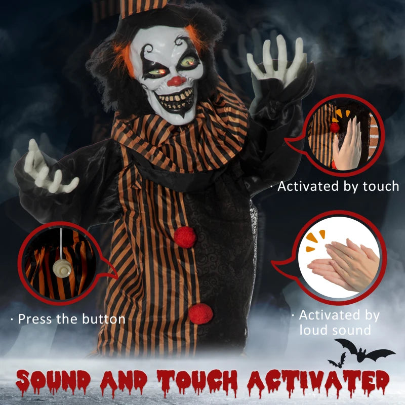 Animated Circus Clown Halloween Decoration with Light-Up Eyes