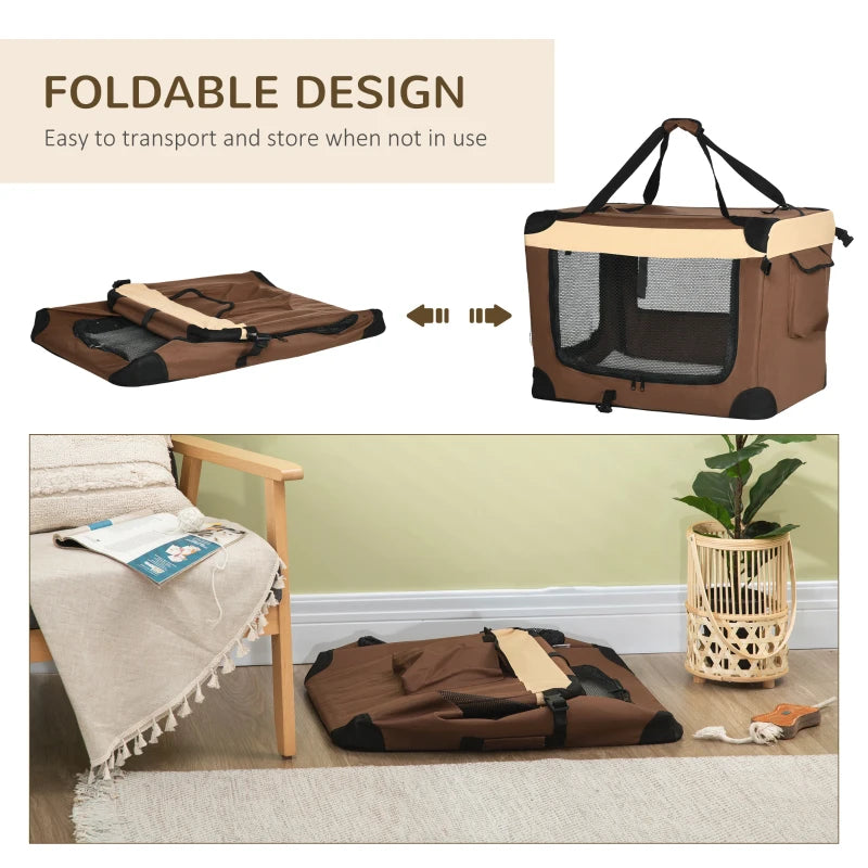 Foldable Brown Pet Carrier with Cushion - 70cm for Small Dogs and Cats