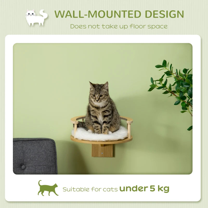 Cat Wall Shelf with Cushion and Guardrails, Grey, 34x34x10.5cm