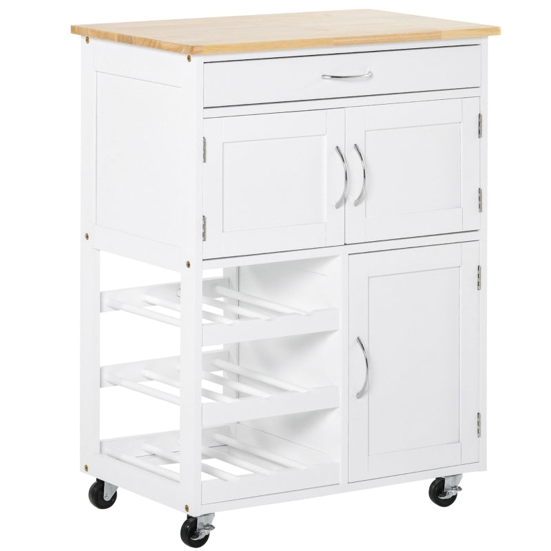 White Kitchen Trolley with Wine Rack and Storage