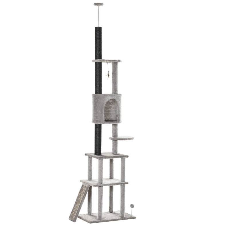 Grey 255cm Indoor Cat Climbing Tree with Scratching Post