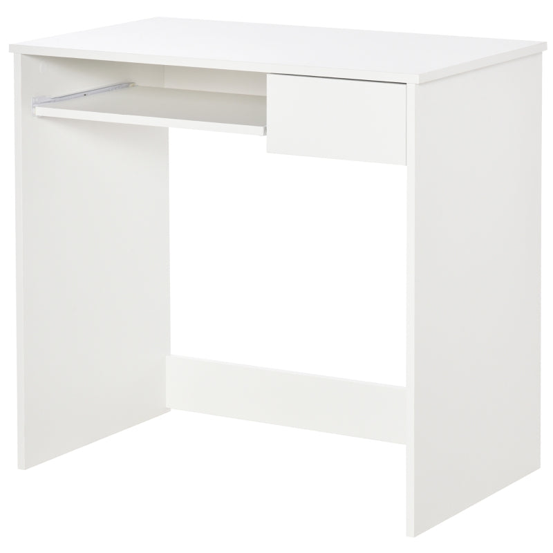 White Compact Computer Desk with Keyboard Tray - Study Office Desk