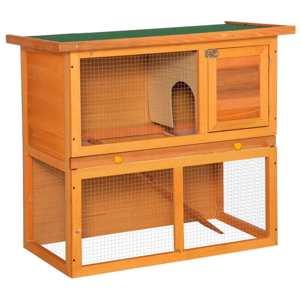 Wooden 2-Tier Outdoor Rabbit Hutch with Opening Top, 90 x 45 x 80cm, Brown