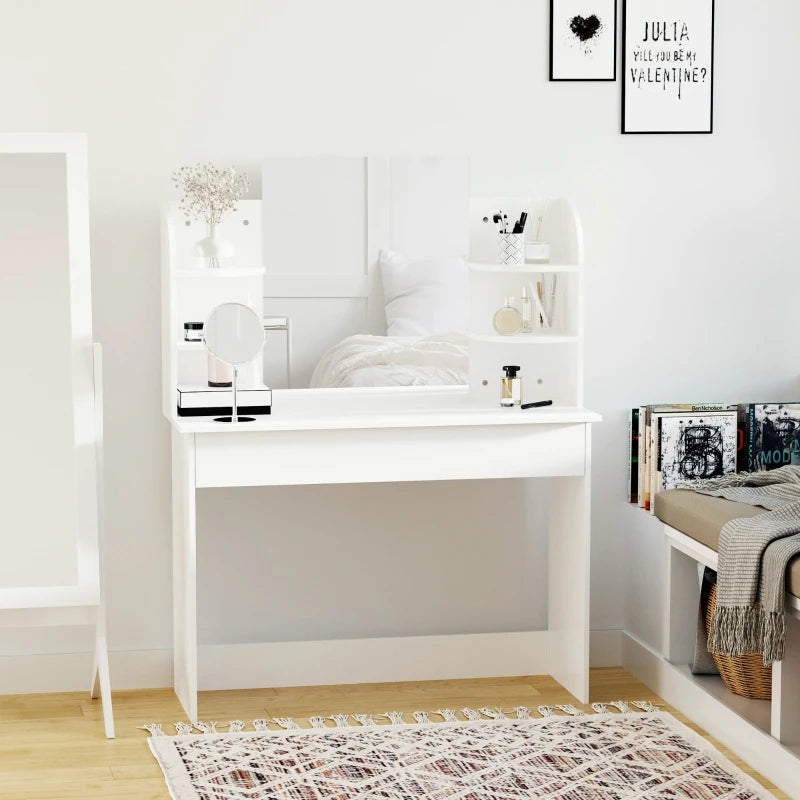 White Modern Dressing Table with Mirror and Storage