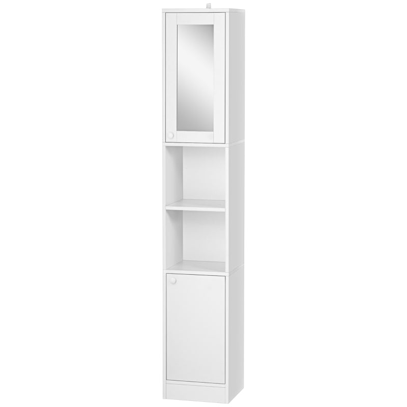 White Tall Bathroom Storage Cabinet with Mirror