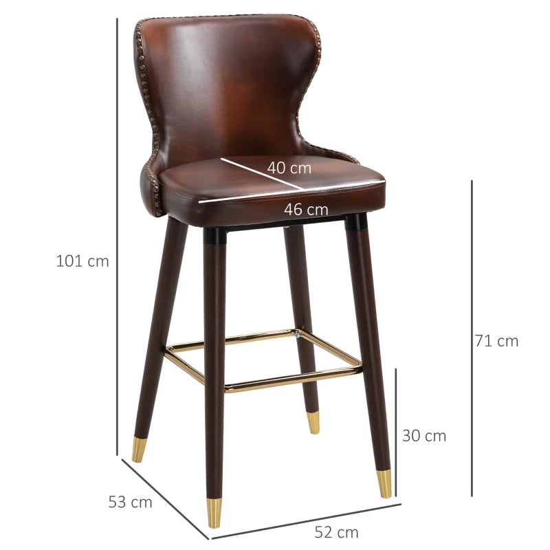Brown PU Leather Counter-Height Bar Stools Set of 2