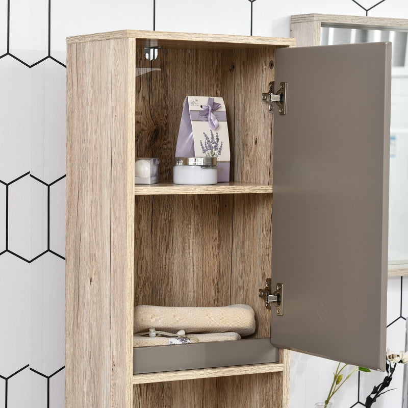 Grey and Brown Freestanding Bathroom Storage Cabinet with 2 Cupboards and 2 Compartments