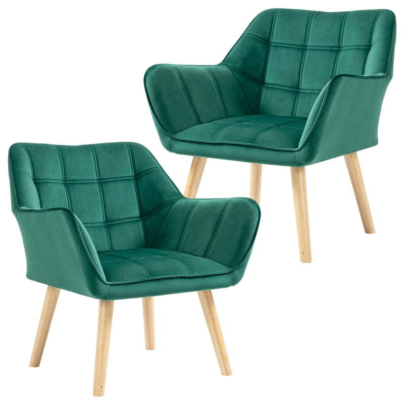 Green Modern Armchair Set with Wide Arms and Slanted Back