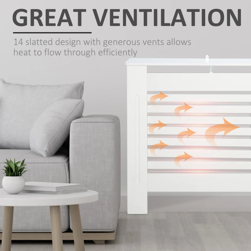 White Modern Radiator Cover with Horizontal Slats, 172 x 19 x 81 cm