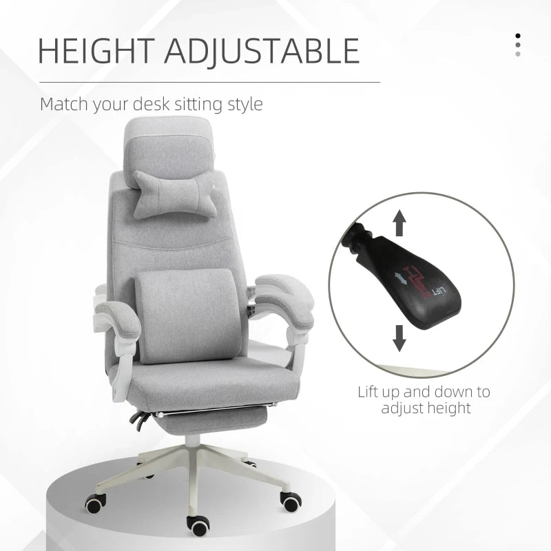 Grey Ergonomic High Back Office Chair with Reclining Backrest and Footrest