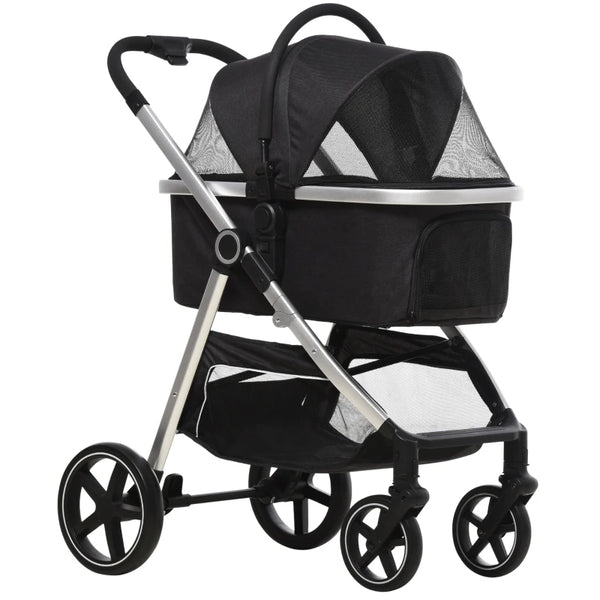 Black 3-in-1 Foldable Pet Stroller with EVA Wheels & Canopy