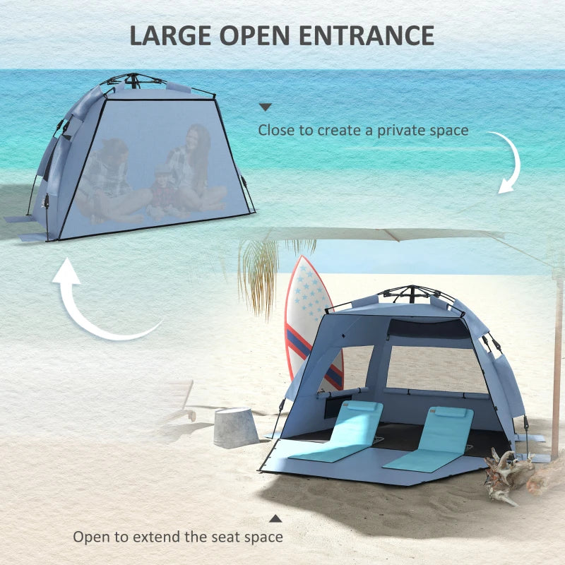 Light Blue Pop Up Beach Tent for 2-3 People with Sun Protection and Carry Bag