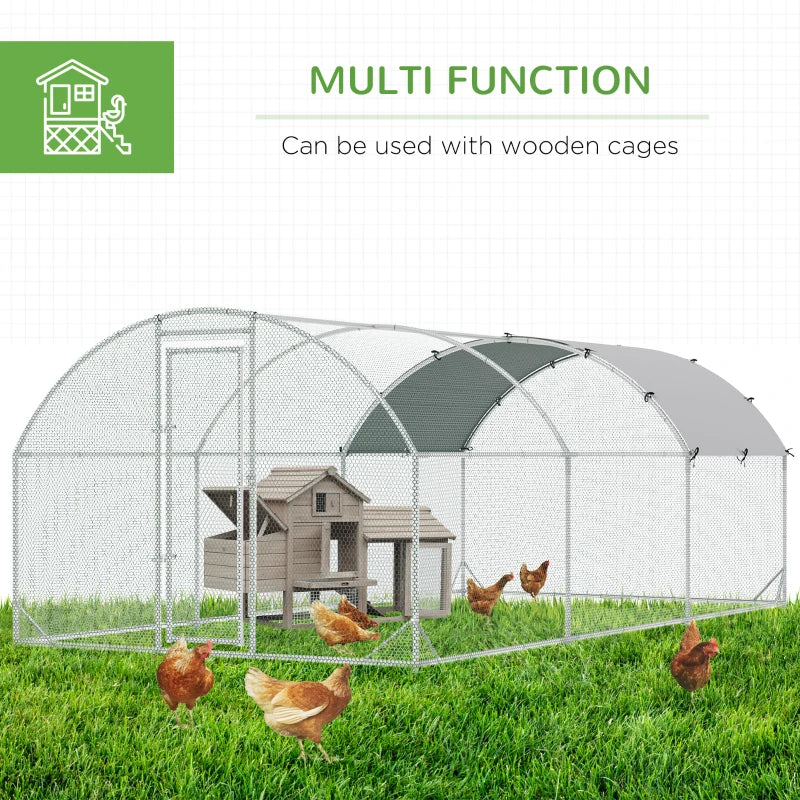 Large Galvanised Chicken Coop with Cover - 5.7 x 2.8 x 2m - Grey